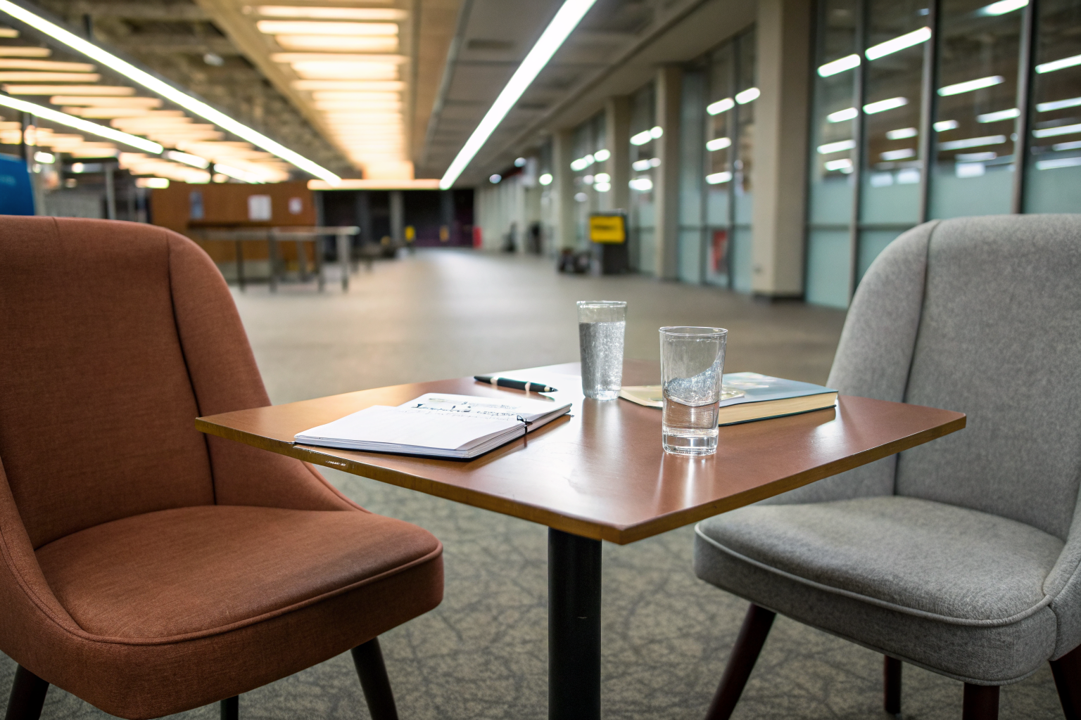 Beeld bij wijsheid in relaties: two chairs angled toward a shared table