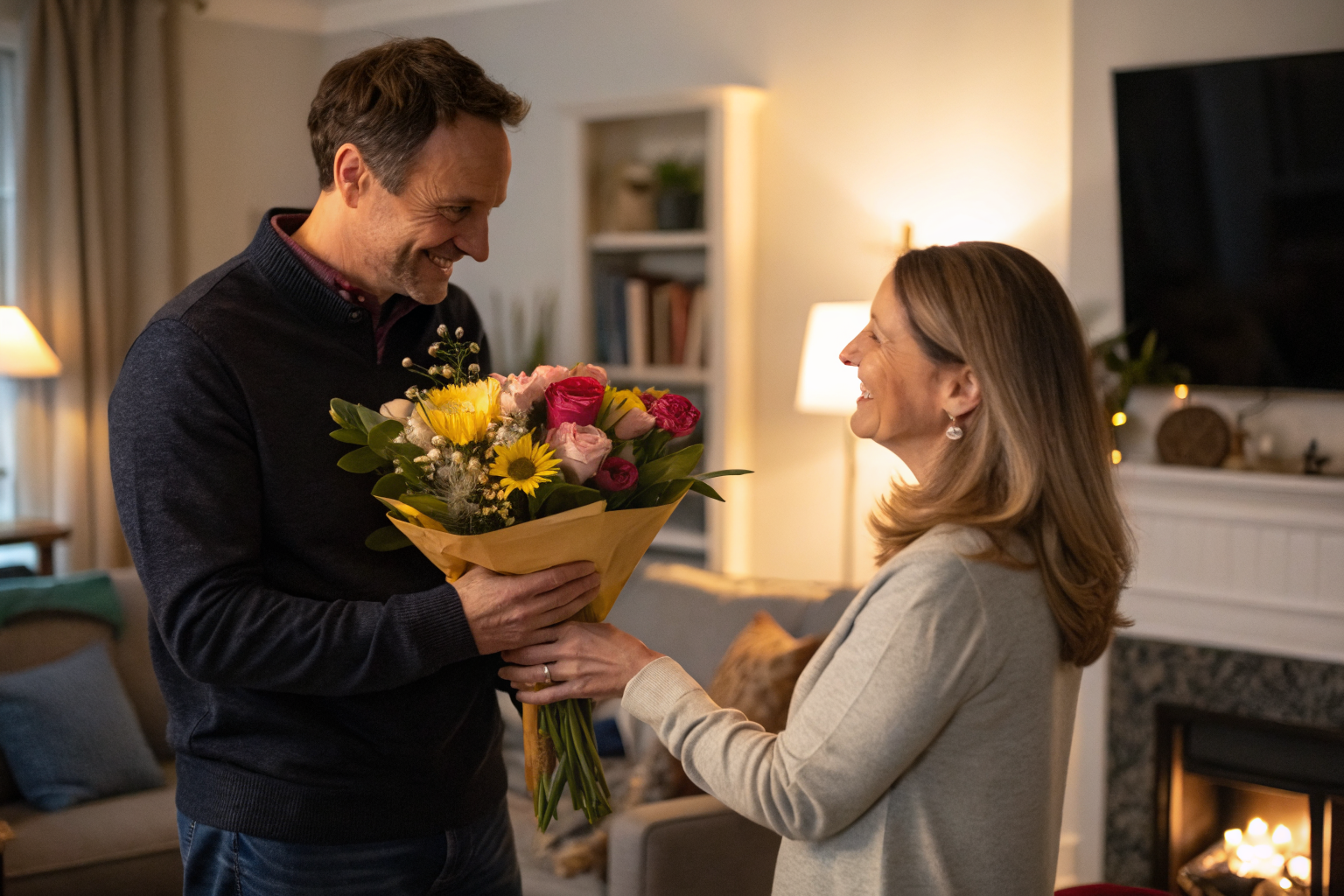 Man showing his wife he appreciates her