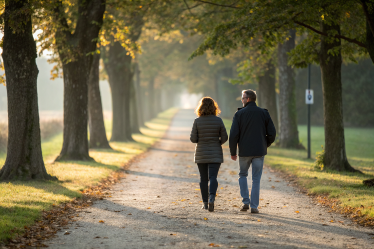 Complementaire wondpatronen in relaties: een stel wandelt samen over een zonnig pad