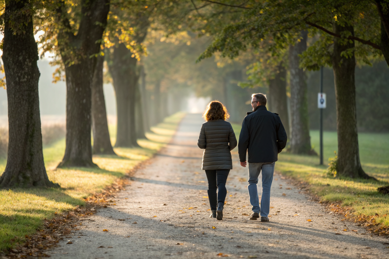 Complementaire wondpatronen in relaties: een stel wandelt samen over een zonnig pad