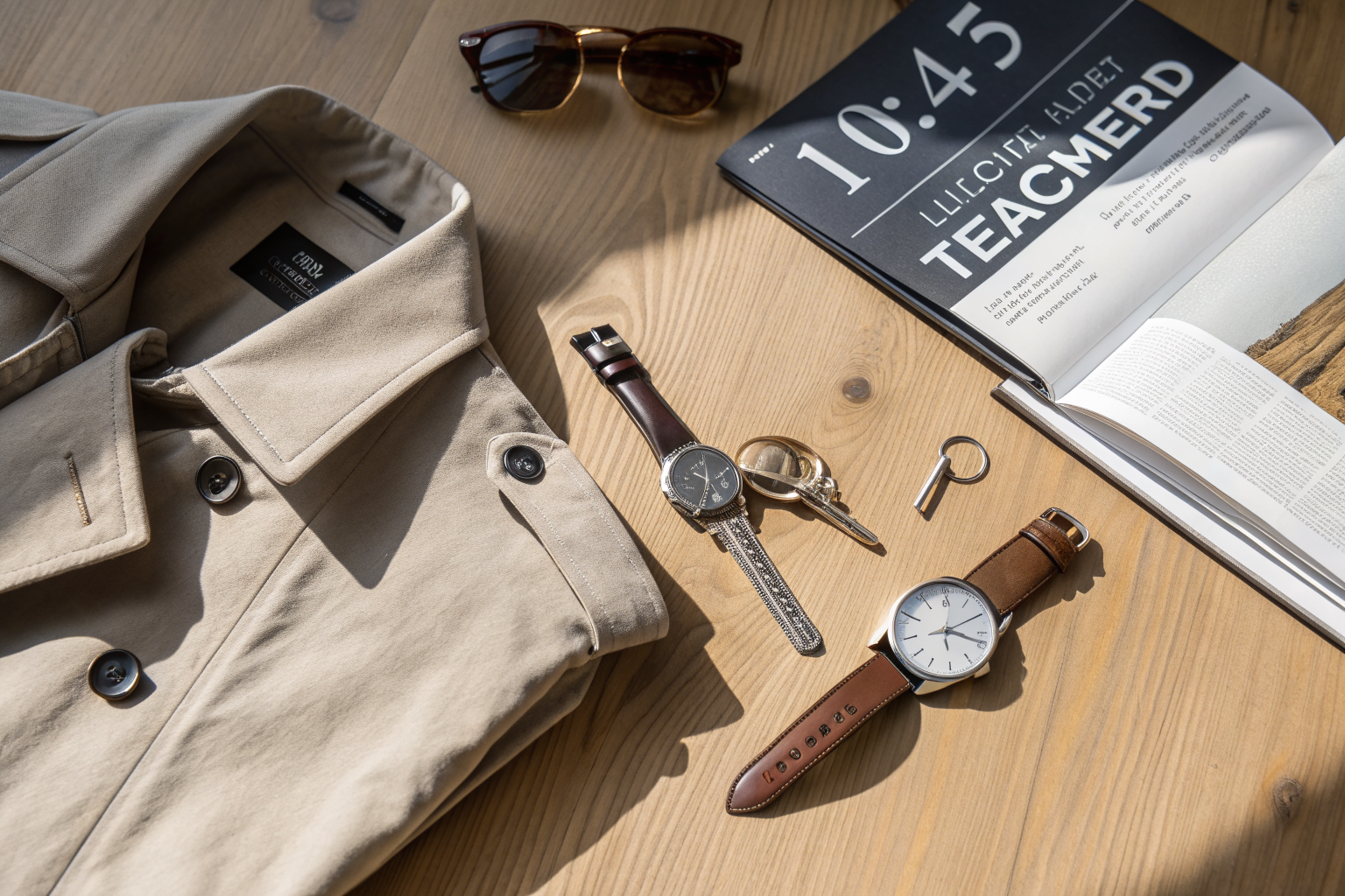 Beeld bij waarom mannen seks betalen: A neatly arranged flat lay of a folded coat