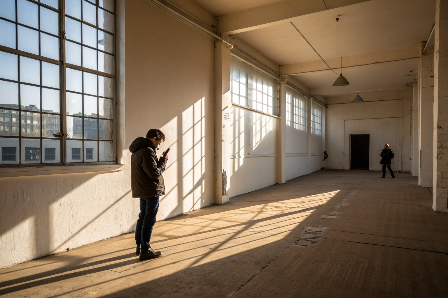 An elongated human shadow cast across a plain sunlit wall by someone out of frame., passend bij veilige relatiebehoefte