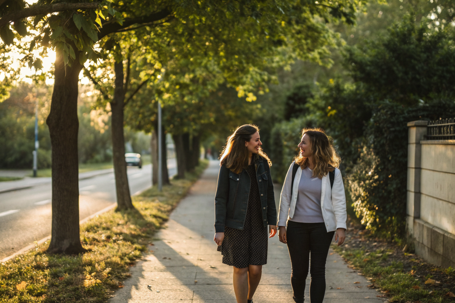 Een zonnig pad tussen de bomen, passend bij veilige relatiebehoefte